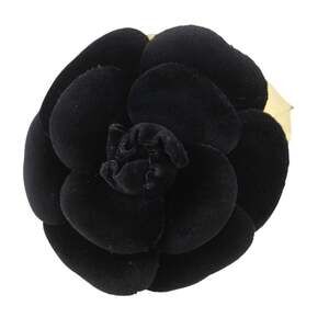 CHANEL Camellia Brooch, Velvet, Black, Approx. 8g, Camelia, Women's